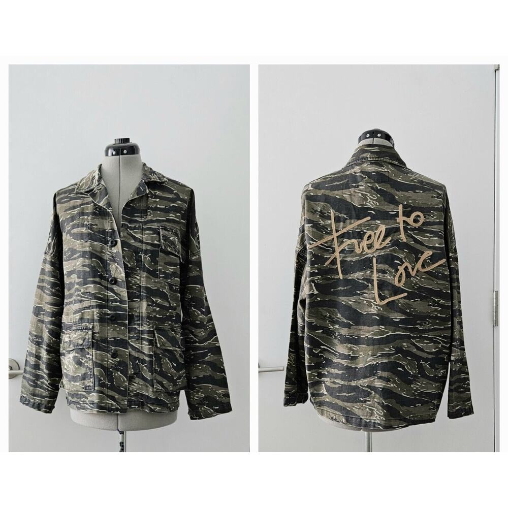 CURRENT/ELLIOTT "Free to Love" chic camo cotton-linen pocket goop jacket $298 M - Picture 3 of 16